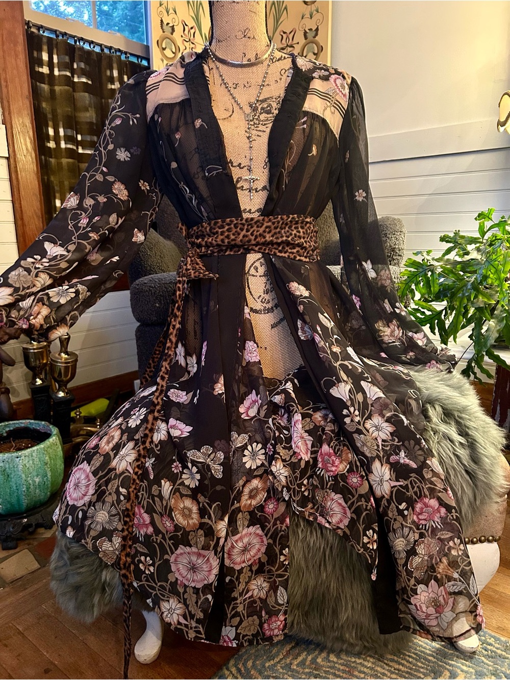 Handmade Whimsigoth Sheer Floral Maxi Dress Duster - Picture 3 of 16